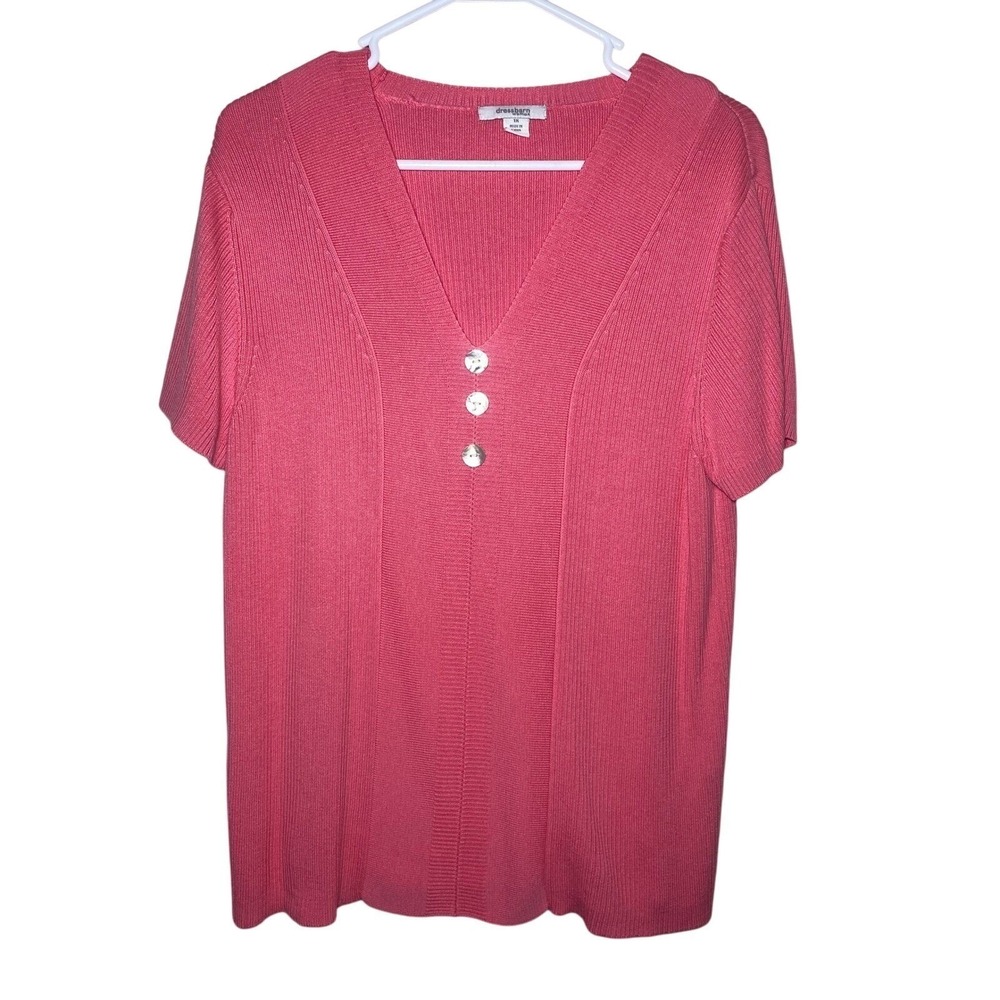 Dressbarn Minimalist V Neck Short Sleeve  Knit Top Womens 1X